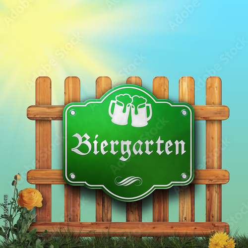 Illustration: Biergarten - Schild - Zaun Biergarten - Schild - Zaun