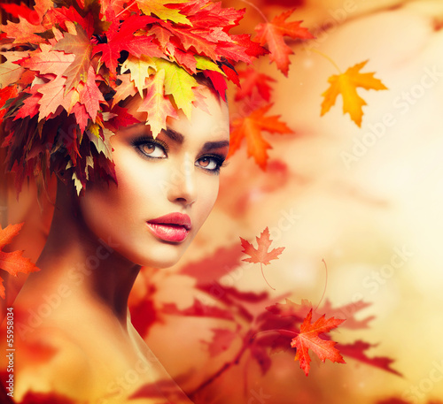 Photo: Autumn Woman Portrait. Beauty Fashion Model Girl Autumn Woman Portrait. Beauty Fashion Model Girl