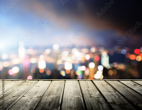 Photo: wooden platform and lights of night Hong Kong wooden platform and lights of night Hong Kong