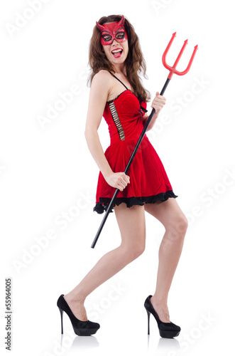 Photo: Woman as red devil in halloween concept Woman as red devil in halloween concept