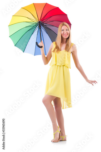 Photo: Woman with umbrella isolated on white Woman with umbrella isolated on white