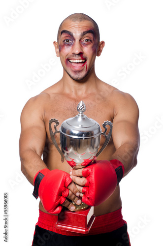 Photo: Badly beaten boxer isolated on white Badly beaten boxer isolated on white