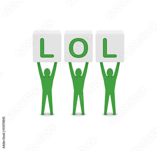 Illustration: Men holding the word lol. Concept 3D illustration. Men holding the word lol. Concept 3D illustration.