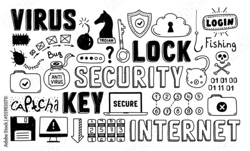 Vector: Internet security doodle vector set Internet security doodle vector set