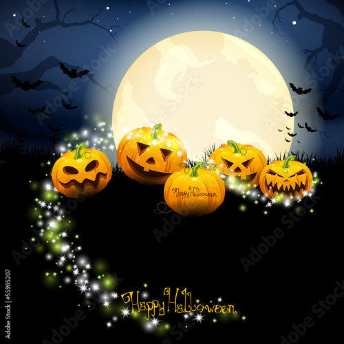 Vector: Vector Halloween Background with Pumpkins Vector Halloween Background with Pumpkins