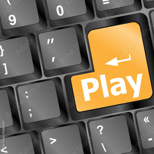 Illustration: Computer keyboard with Play key - technology background Computer keyboard with Play key - technology background