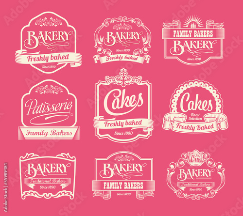 Vector: Collection of bakery and cake labels and ribbons Collection of bakery and cake labels and ribbons