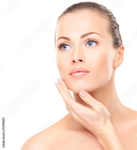Photo: Beautiful Girl Touching Her Face. Beauty Face. Beautiful Girl Touching Her Face. Beauty Face.