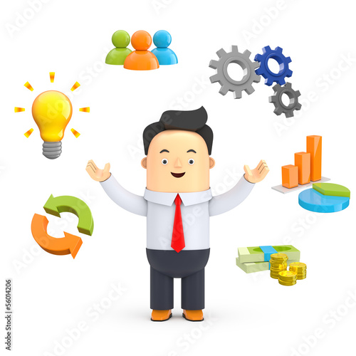 Illustration: Geschäftsman mit Business-Symbolen - 3D Illustration Geschäftsman mit Business-Symbolen - 3D Illustration