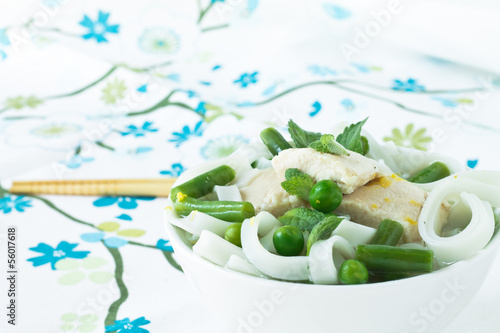 Photo: Chicken and peas laksa with mint leaves Chicken and peas laksa with mint leaves