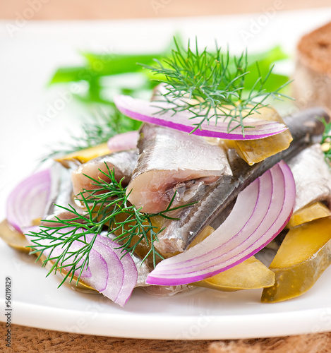 Photo: herring salad with pickled cucumbers and onions herring salad with pickled cucumbers and onions