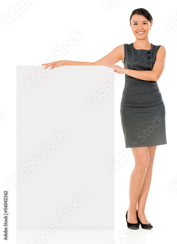 Photo: Business woman with a banner Business woman with a banner