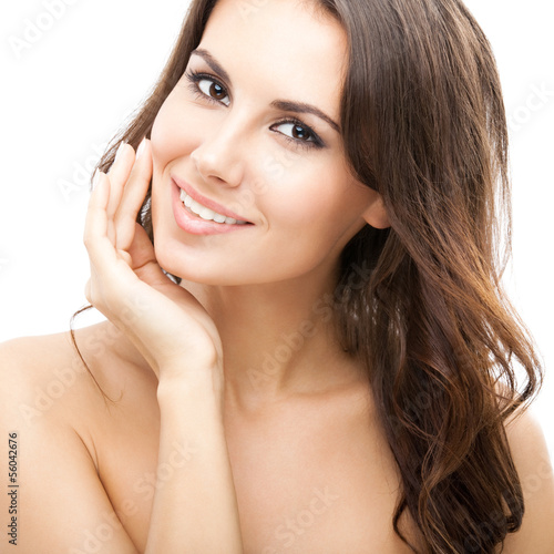 Photo: Portrait of beautiful woman, on white Portrait of beautiful woman, on white