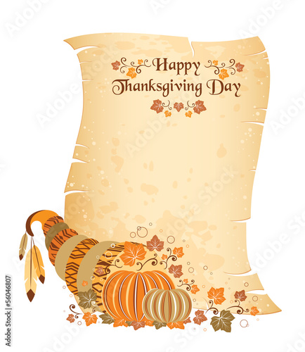Vector: Thanksgiving day scroll with cornucopia Thanksgiving day scroll with cornucopia