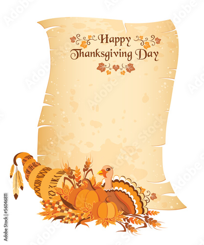 Vector: Thanksgiving day scroll with cornucopia Thanksgiving day scroll with cornucopia