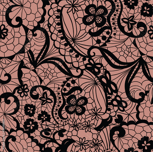 Vector: Lace seamless pattern with flowers on beige background Lace seamless pattern with flowers on beige background