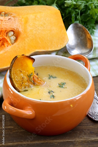 Photo: pumpkin cream soup with pieces roasted pumpkin and thyme pumpkin cream soup with pieces roasted pumpkin and thyme