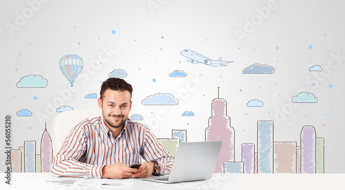 Photo: Attractive businessman with city sky-scape background Attractive businessman with city sky-scape background