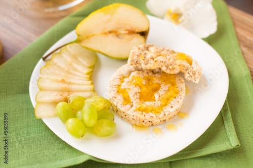 Photo: Corn crackers with honey and fruits Corn crackers with honey and fruits