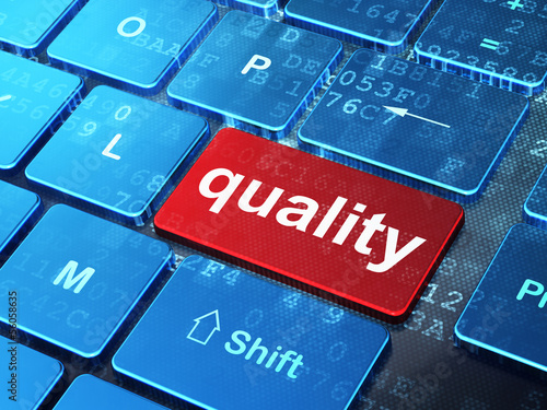 Illustration: Advertising concept: Quality on computer keyboard background Advertising concept: Quality on computer keyboard background