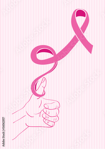 Vector: Breast cancer awareness ribbon human hand thumb drawing. EPS10 f Breast cancer awareness ribbon human hand thumb drawing. EPS10 f