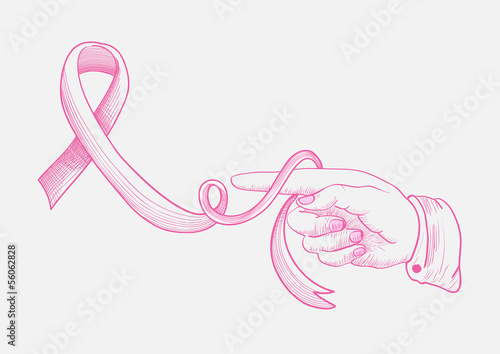 Vector: Breast cancer awareness ribbon human hand finger drawing EPS10 f Breast cancer awareness ribbon human hand finger drawing EPS10 f