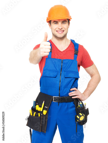 Photo: handyman with tools showing thumbs up sign handyman with tools showing thumbs up sign