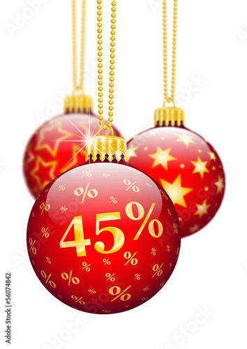 Illustration: Weihnachtskugel, Fünfundvierzieg Prozent, 45 %, Rabatt, Angebot Weihnachtskugel, Fünfundvierzieg Prozent, 45 %, Rabatt, Angebot