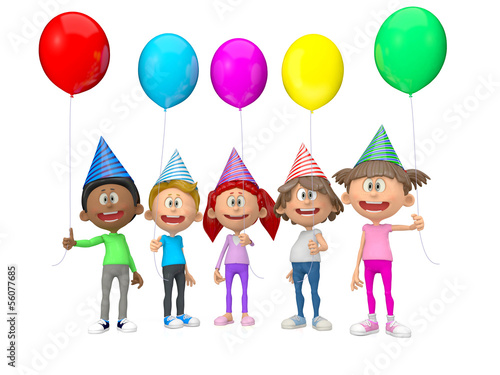 Illustration: 3D group of party kids 3D group of party kids