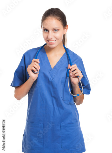 Photo: Smiling nurse isolated on white Smiling nurse isolated on white