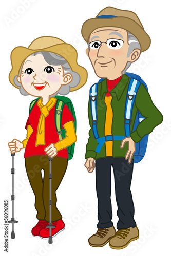 Vector: Senior couple wearing Climbing clothes,look up Senior couple wearing Climbing clothes,look up