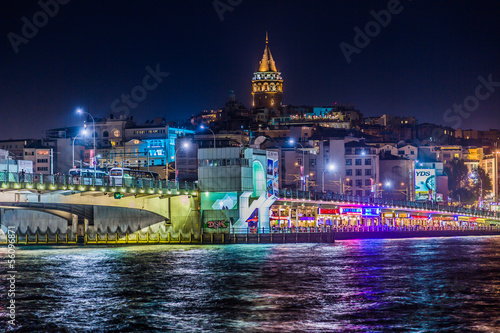Photo: View of Istanbul and Galata tower and bridge at night View of Istanbul and Galata tower and bridge at night