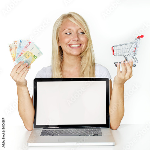 Photo: Blond woman did a bargain on the internet Blond woman did a bargain on the internet