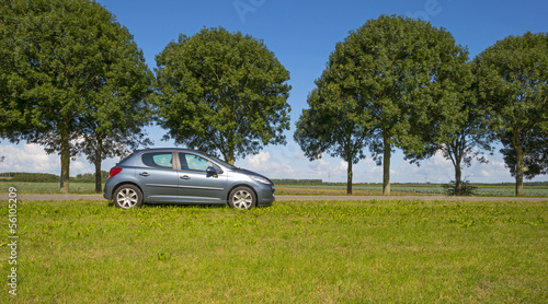 Photo: Car parked along a countryside road in summer Car parked along a countryside road in summer