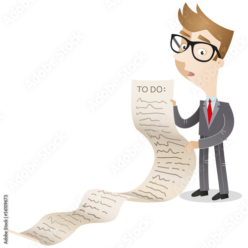 Vector: Businessman, long to-do list, paper, delay, procrastinate Businessman, long to-do list, paper, delay, procrastinate