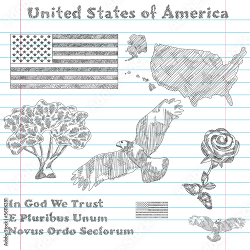 Vector: United States of America symbols sketch United States of America symbols sketch