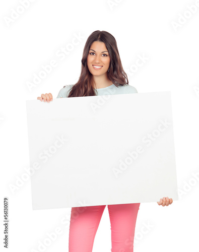 Photo: Attractive girl with blank placard Attractive girl with blank placard