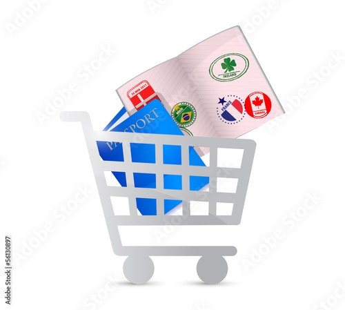 Illustration: passport and shopping cart illustration passport and shopping cart illustration