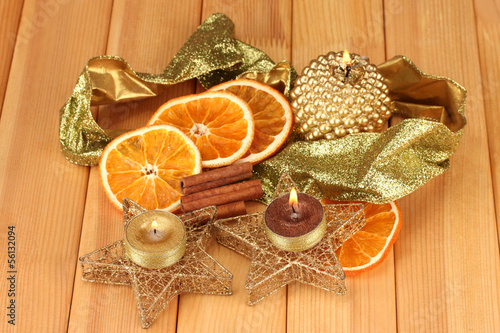 Photo: Christmas composition with candles and decorations Christmas composition with candles and decorations