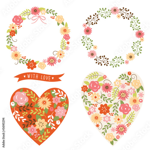 Vector: floral wreathand and heart floral wreathand and heart