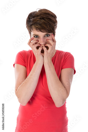 Photo: Disturbed woman with hands for face Disturbed woman with hands for face