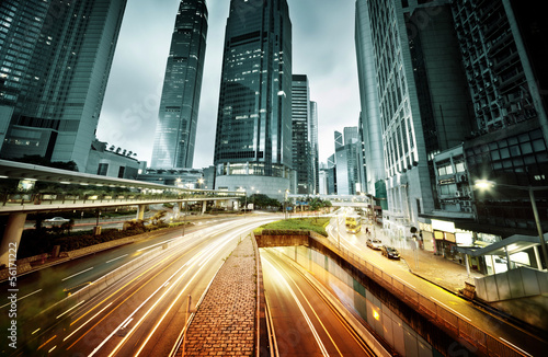 Photo: traffic in Hong Kong at sunset time traffic in Hong Kong at sunset time