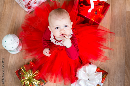 Photo: top view of cristmas baby with gifts top view of cristmas baby with gifts