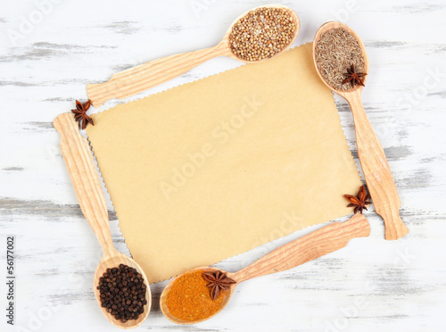 Photo: Various spices and herbs with empty white blank for recipe Various spices and herbs with empty white blank for recipe