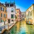 Venice sunset in Rio Greci water canal and buildings. Italy Venice sunset in Rio Greci water canal and buildings. Italy