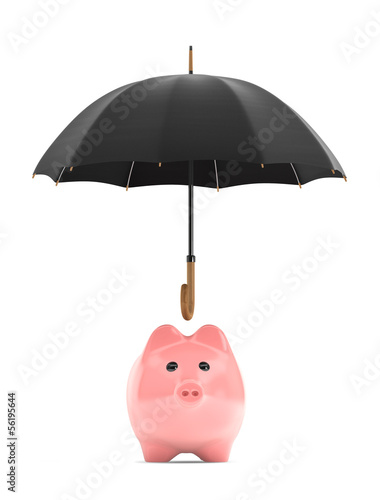 Illustration: Wealth protection concept. Piggy Bank under umbrella Wealth protection concept. Piggy Bank under umbrella