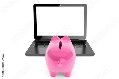 Illustration: Accumulation of information Concept. Moder Laptop with Piggy Ban Accumulation of information Concept. Moder Laptop with Piggy Ban