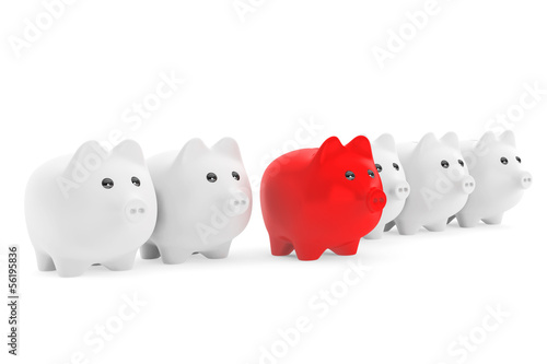 Illustration: Right investment concept. Piggy Bank in row Right investment concept. Piggy Bank in row