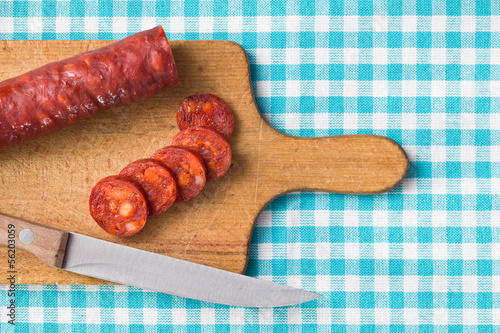 Photo: sliced tasty chorizo sausage sliced tasty chorizo sausage