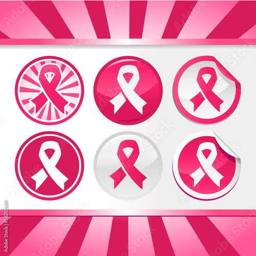 Vector: Sticker and Buttons with Pink Ribbons Sticker and Buttons with Pink Ribbons